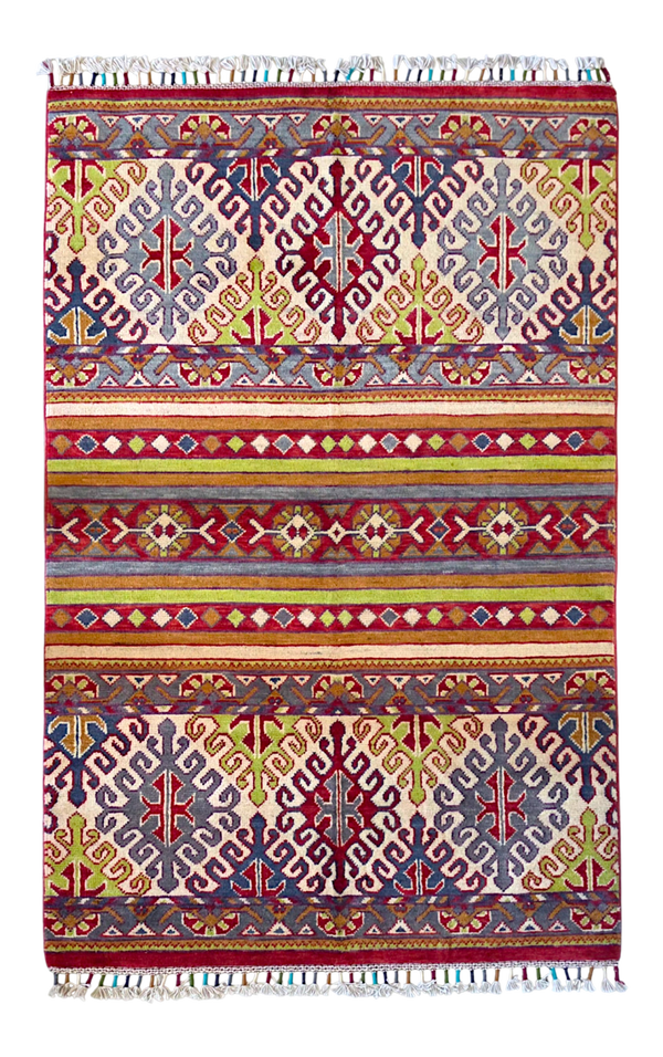 Tapis de mur 156x103 khorjin noué main rouge en laine