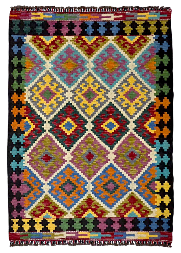 Tapis Kilim de chambre 177x126 multicolore tissé main 100% laine