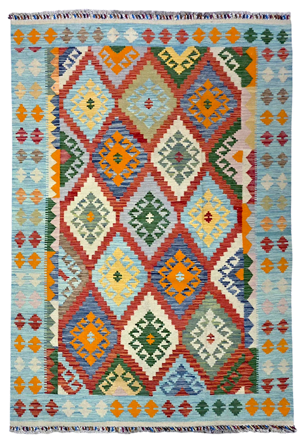 Tapis Kilim de salon 240x168 multicolore tissé main 100% laine
