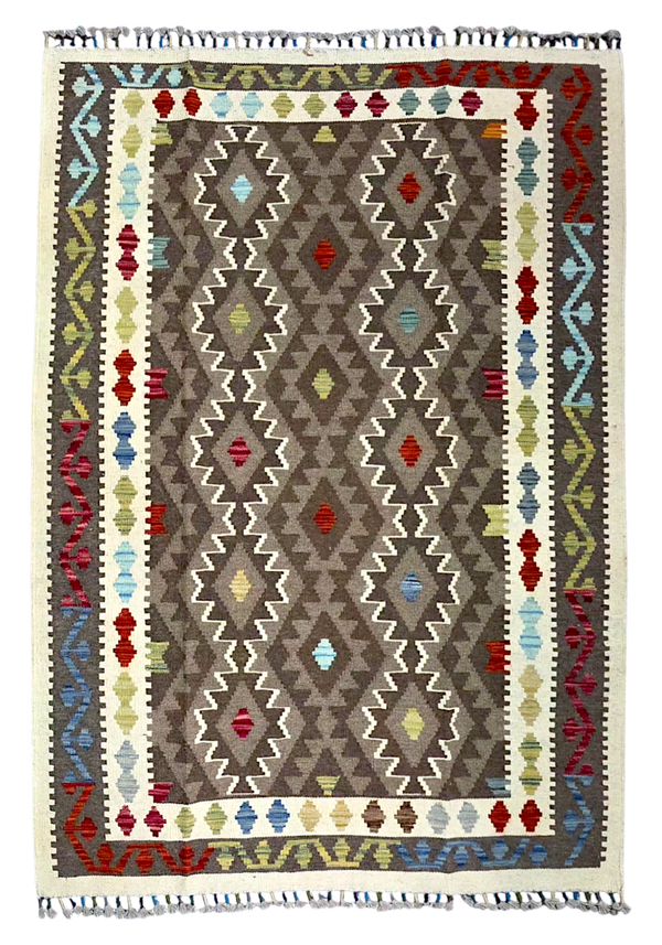Tapis Kilim de cuisine 184x132 multicolore tissé main 100% laine