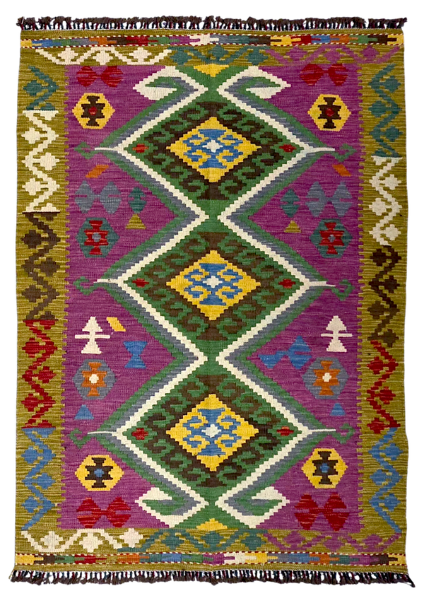 Tapis Kilim de cuisine 172x123 multicolore tissé main 100% laine