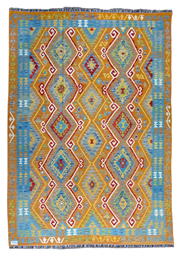 Tapis Kilim de salon 300x208 multicolore tissé main de 100% laine