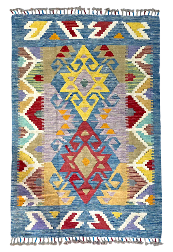 Tapis Kilim de salle de bain 152x102 multicolore tissé main de %100 laine