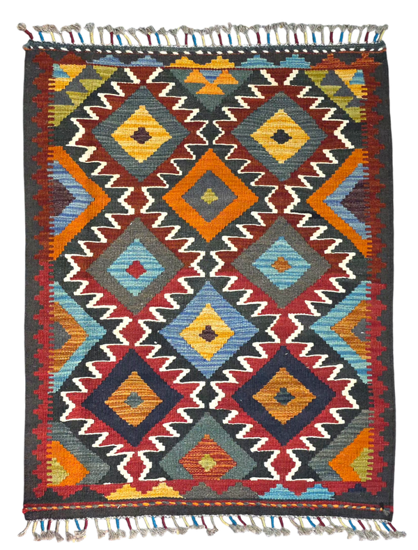 Tapis Kilim de cuisine 102x81 multicolore tissé main de %100 laine