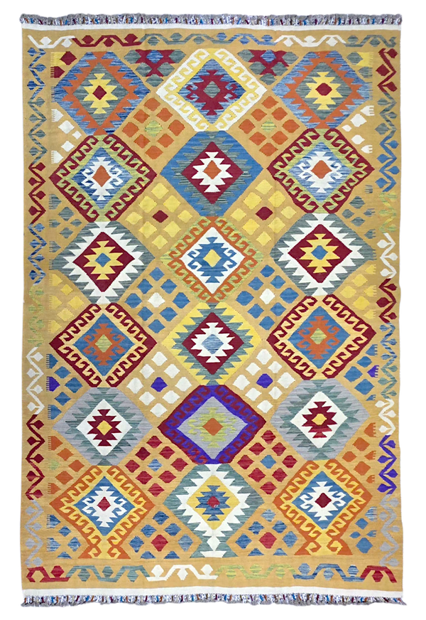 Tapis Kilim de cuisine 295x197 multicolore tissé main de %100 laine