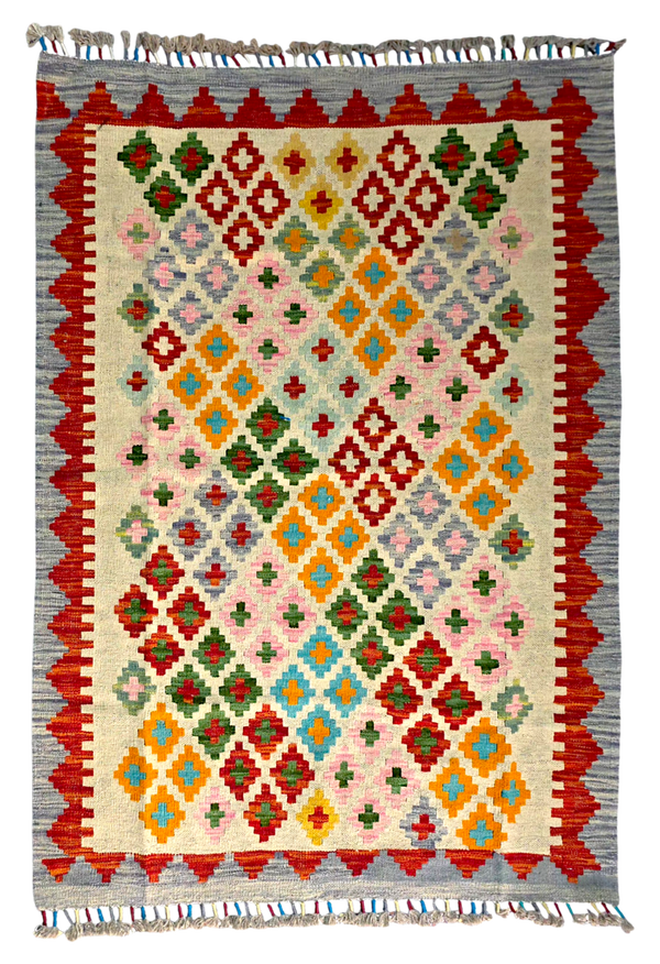 Tapis Kilim de cuisine 150x107 multicolore tissé main de %100 laine