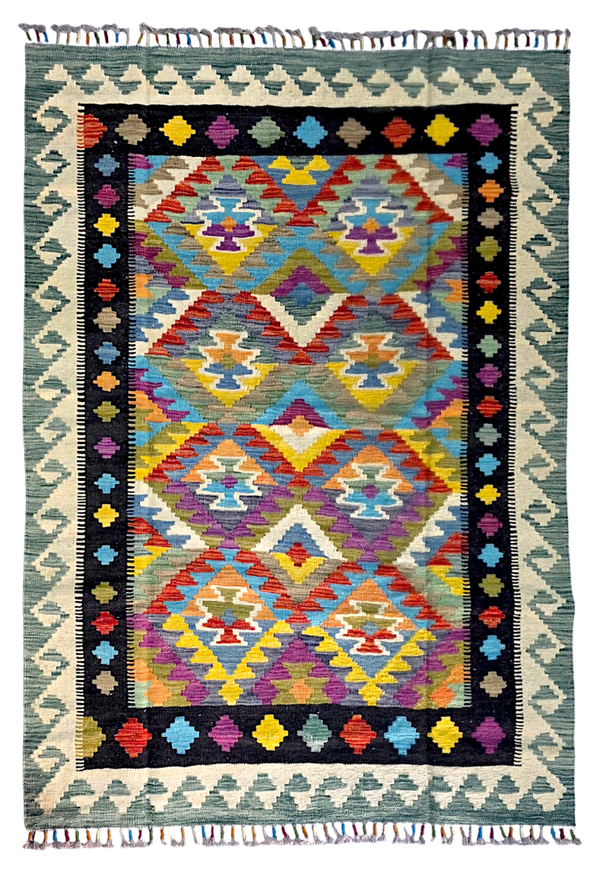 Tapis Kilim de chambre 183x130 multicolore tissé main de %100 laine