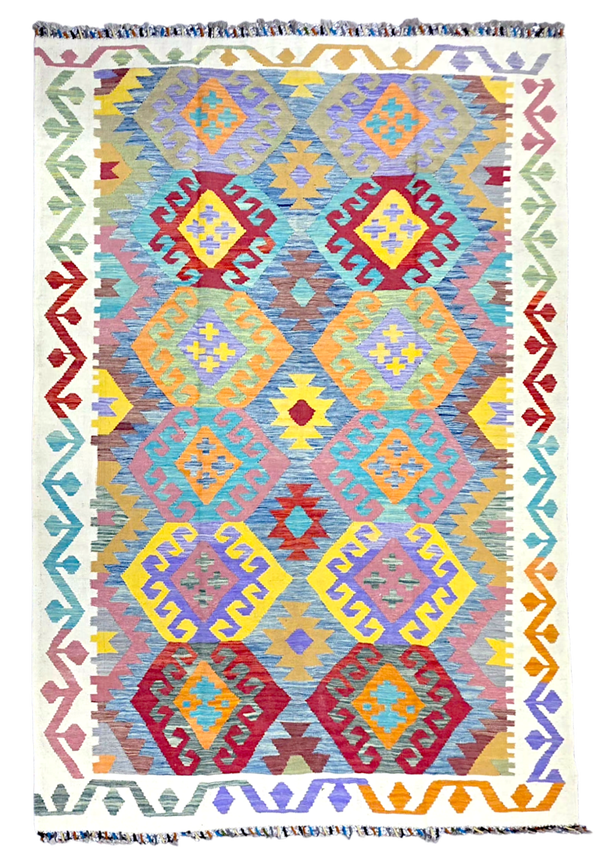 Tapis Kilim de salon 252x173 tissé à la main %100 laine