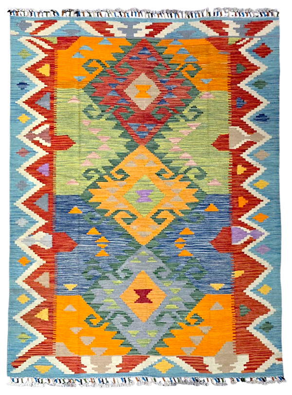 Tapis Kilim de chambre 200x151 multicolore tissé main 100% laine