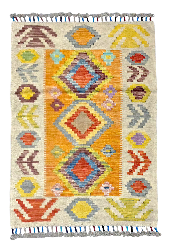 Tapis Kilim de salle de bain 96x64 multicolore tissé main 100% laine