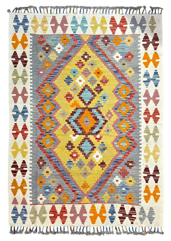 Tapis Kilim de chambre 147x106 multicolore tissé main 100% laine
