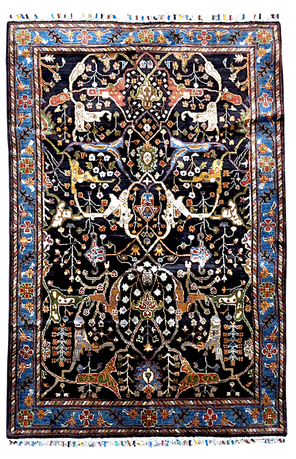 Tapis persan Bidjar pour chambre 180x121 fond noir noué main en laine
