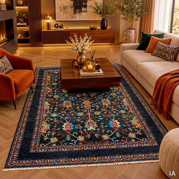Tapis Sultani Afghanistan 303x200 fondé noir noué à main en laine