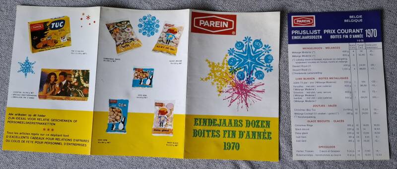 reclame eindejaarsdozen 1970 en prijslijst voorkant