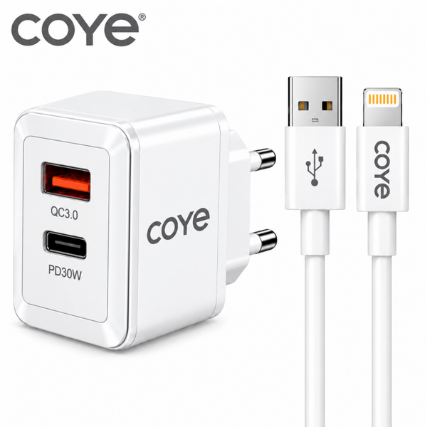 Pack chargeur 30W + câble USB-A vers Lightning