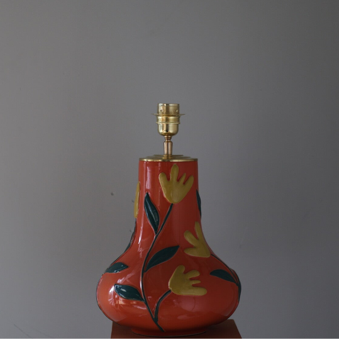 Lampenvoet oranje met gele tulp