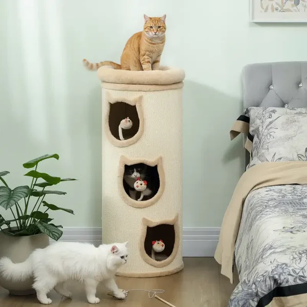 PawHut Kattenkop Krabton 96 cm – 3 verstopplekjes & speelmuisjes 🐭🐾