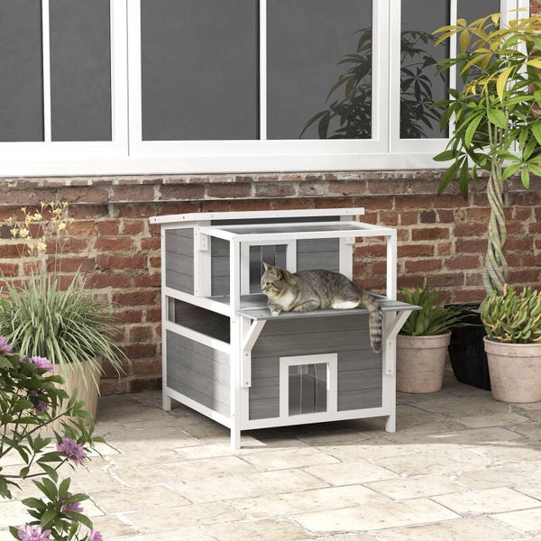 PawHut Outdoor Kattenhuis met Balkon & 2 Verdiepingen 🌿🏡
