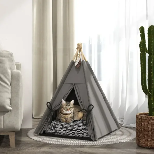 PawHut Katten Tipi – knus tentje met zacht kussen ⛺🐱
