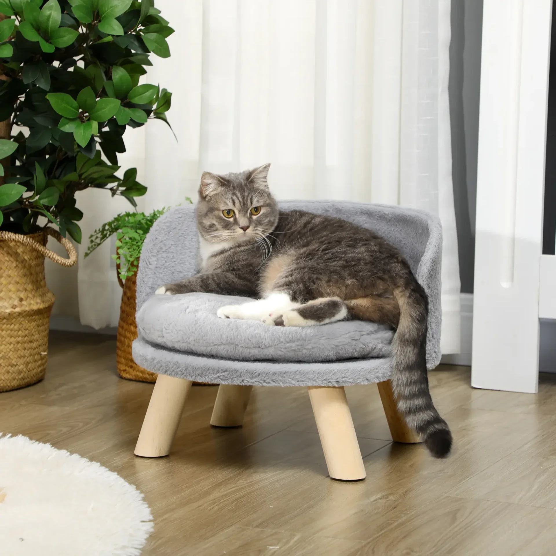 PawHut Kattenfauteuil – verhoogd kattenbed op houten pootjes 🛋️🐱