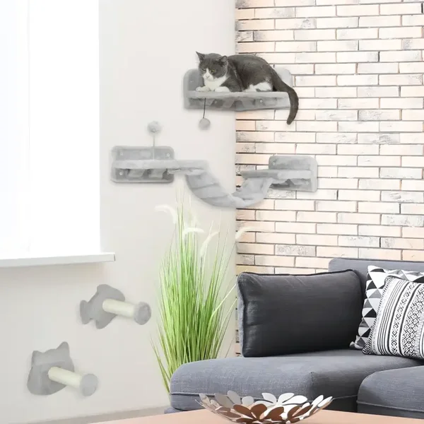 PawHut 4-delige Katten Klimwand – met hoekplatform, ladder & krabstappen 🐾