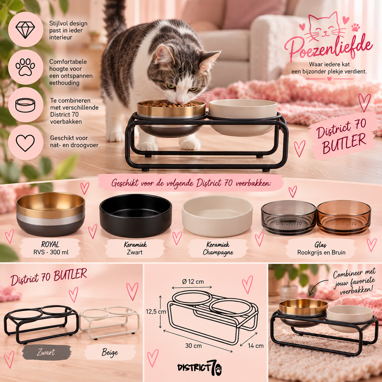 District 70 BUTLER Dubbele Voerbakstandaard voor Katten