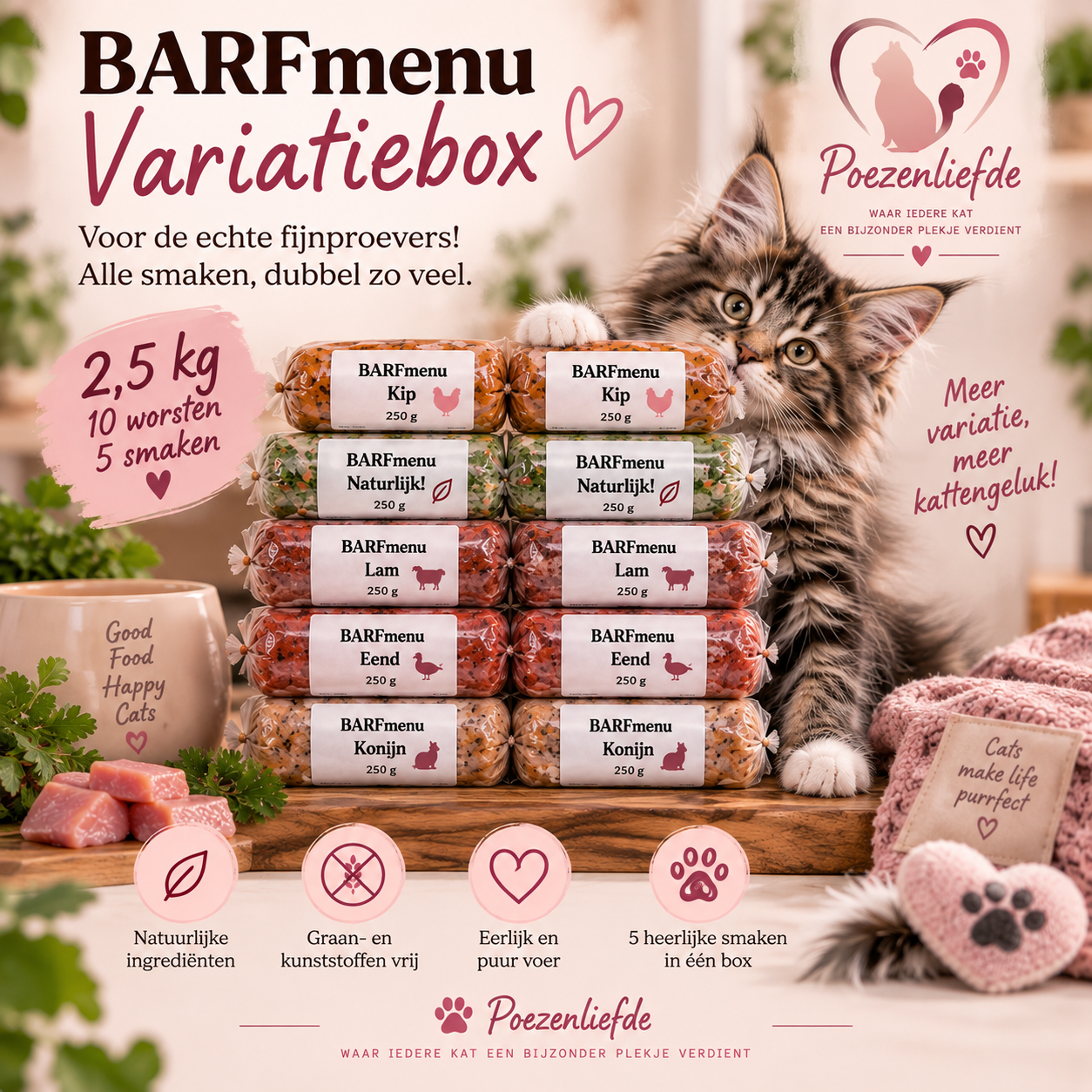 BARFmenu Variatiebox Kat – 5 smaken | 10 × 250 g