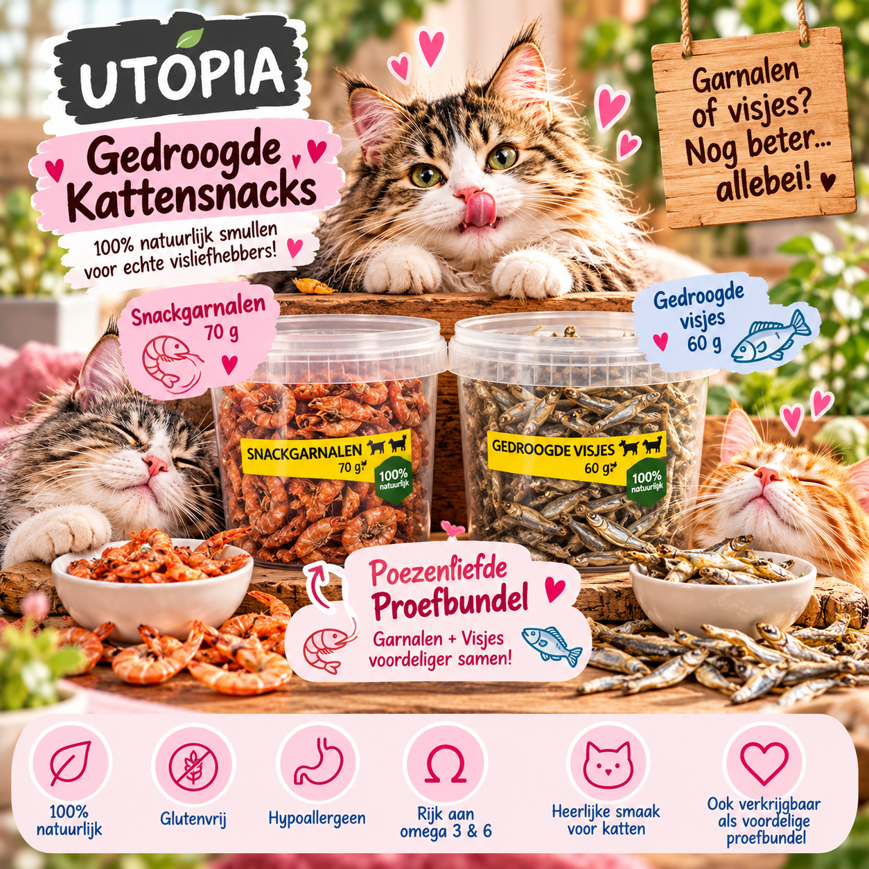 Utopia Gedroogde Kattensnacks – Garnalen, Visjes & Proefbundel
