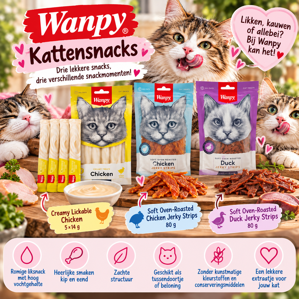 Wanpy Kattensnacks – Lickable & Soft Jerky | 3 varianten