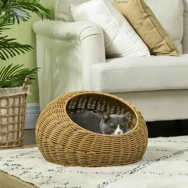 PawHut Rattan Cocon Kattenmand – beschut slapen met zacht kussen 🧺🐱