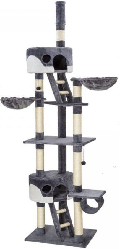 🐾 Topmast Dreamer Plafondkrabpaal – Grijs/Wit – 240–260 cm