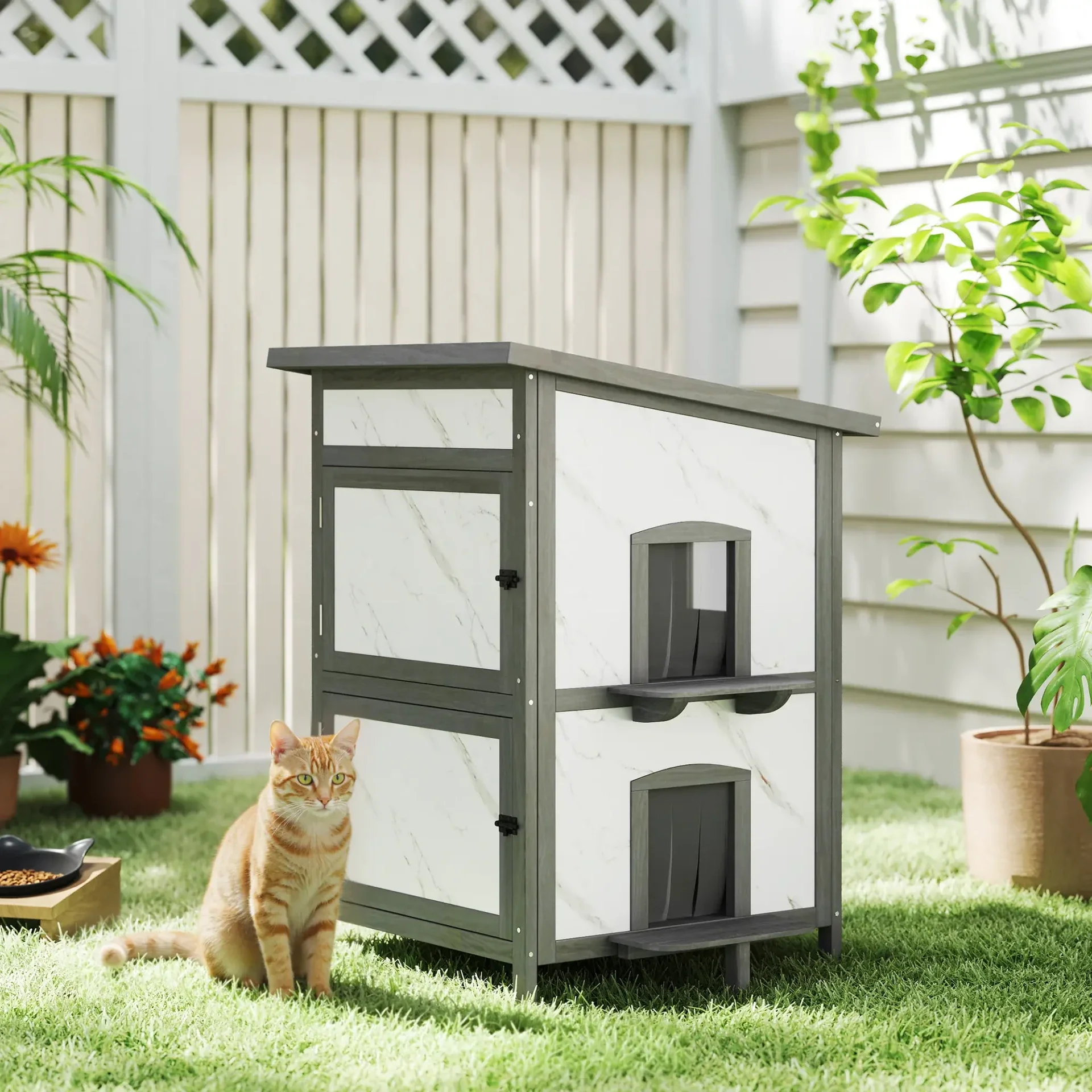 PawHut Geïsoleerd Outdoor Kattenhuis met 2 Verdiepingen 🏡🐾