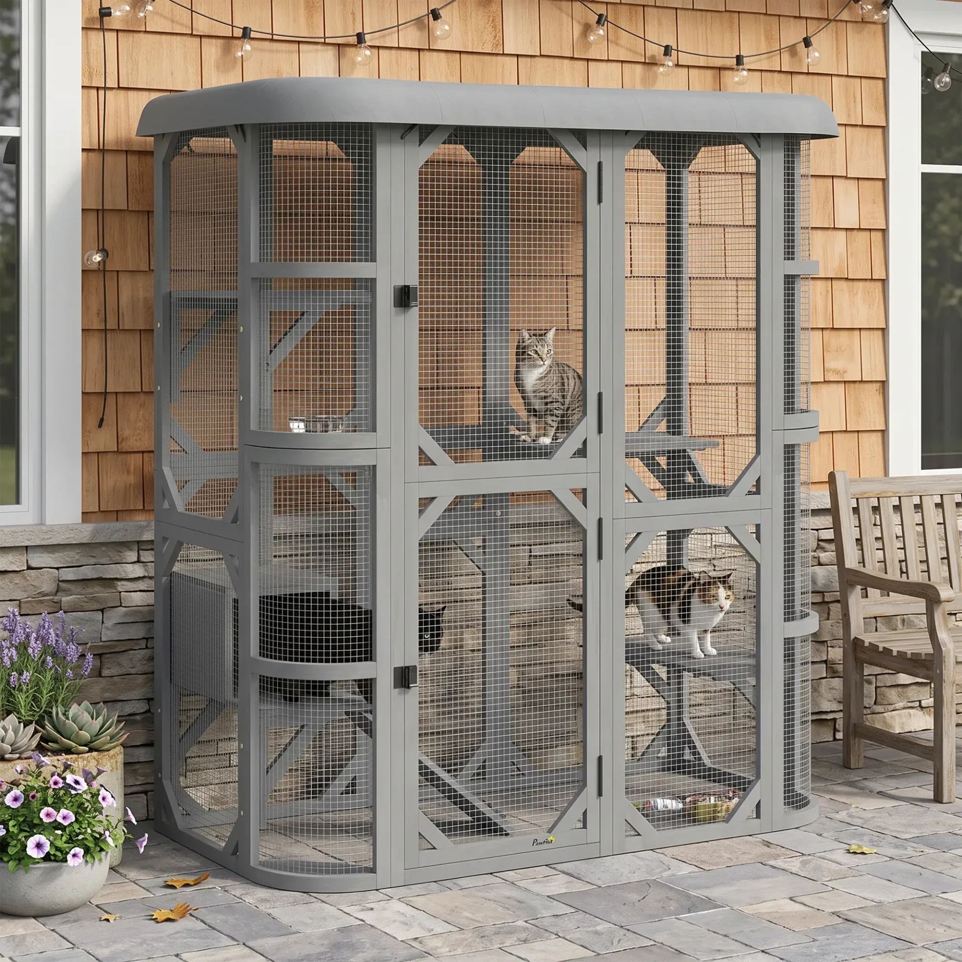 PawHut Inloop Catio met Kattenhuis & 4 Klimplateaus – 180 cm 🐱🌿