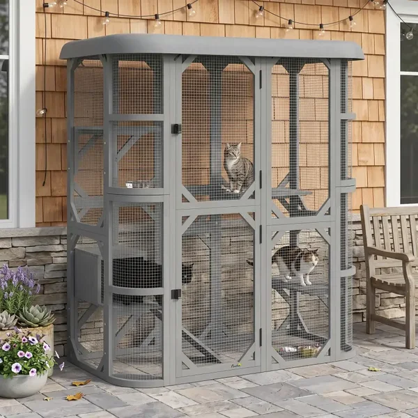 PawHut Inloop Catio met Kattenhuis & 4 Klimplateaus – 180 cm 🐱🌿