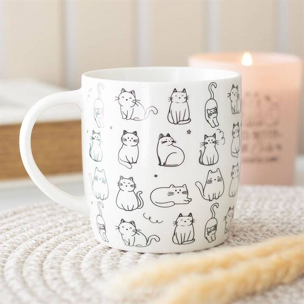Witte mok met Happy Cat-print
