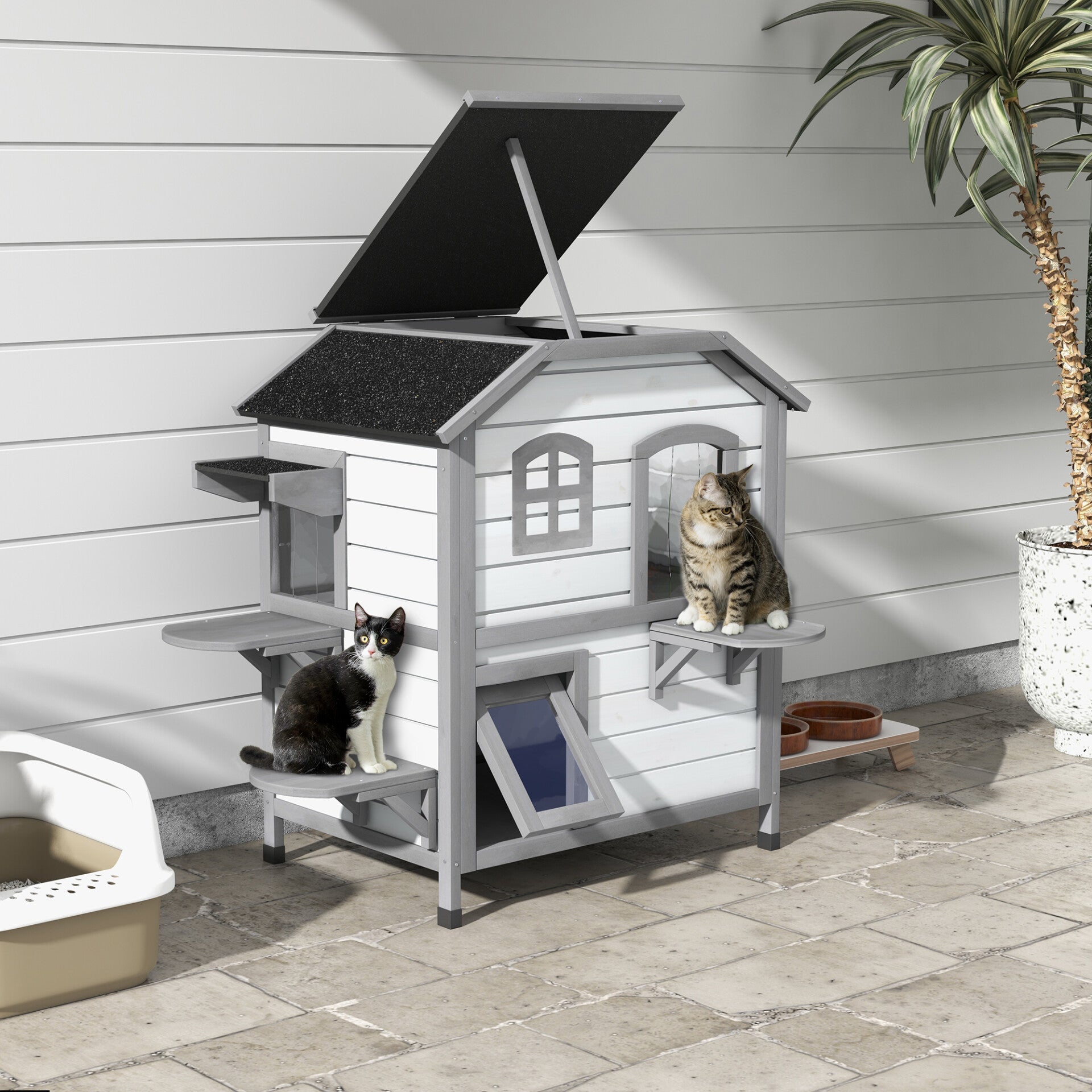 PawHut Outdoor Kattenvilla met 2 Verdiepingen & Springplateaus 🏡🐾