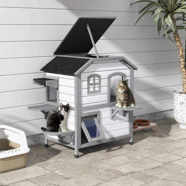 PawHut Outdoor Kattenvilla met 2 Verdiepingen & Springplateaus 🏡🐾