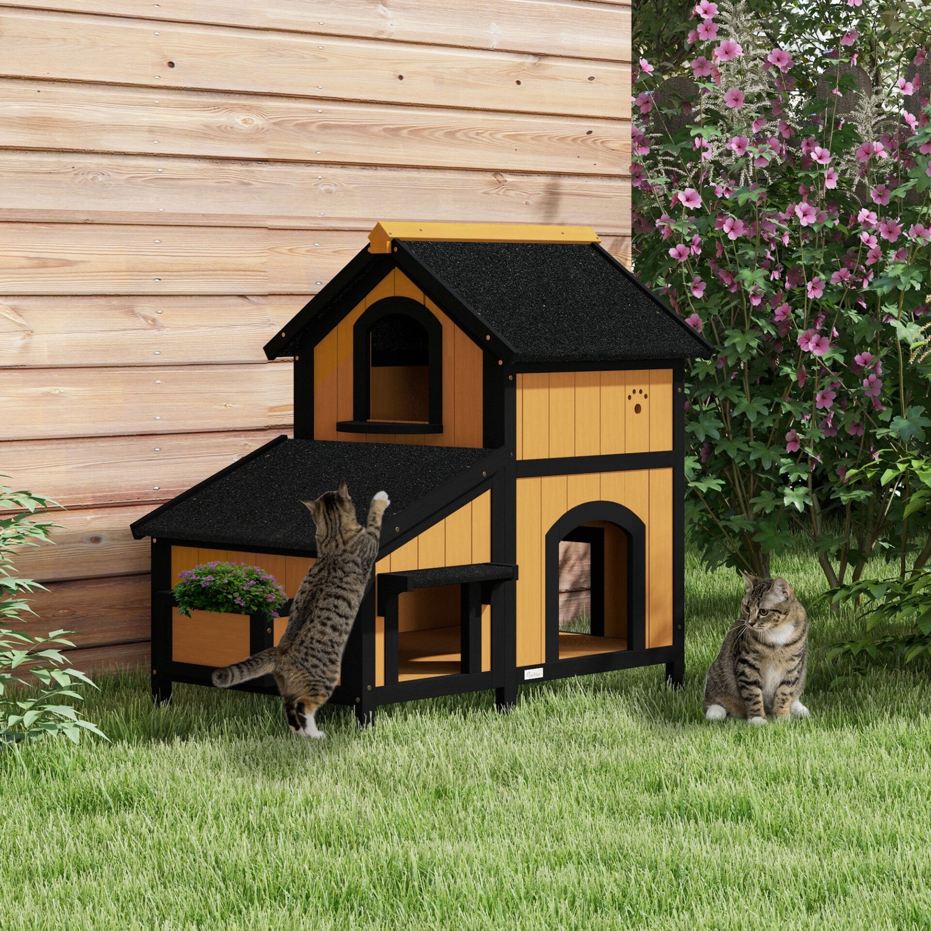 PawHut Outdoor Kattenhuis met Plantenbak – 2 Verdiepingen 🌿🐱