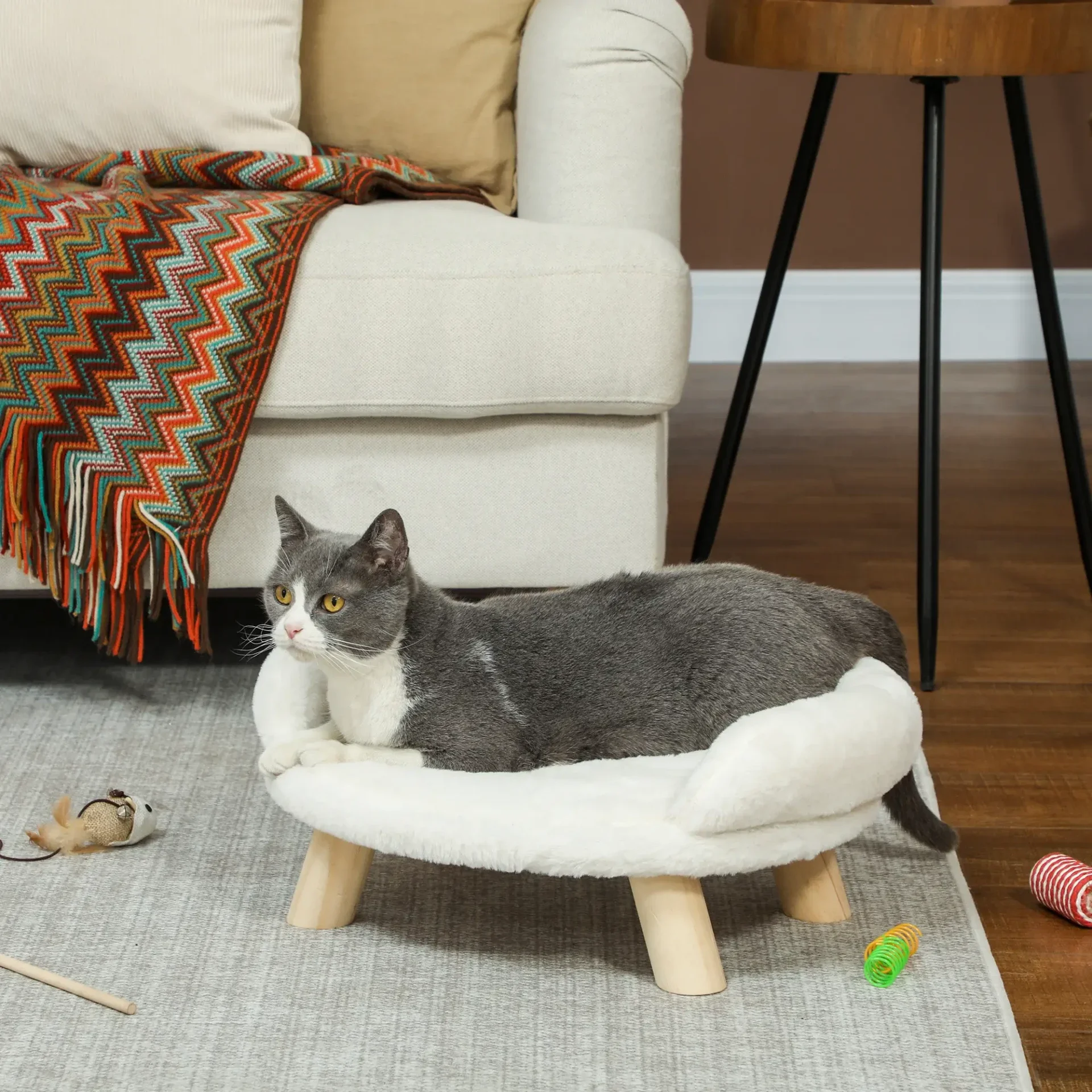 PawHut Mini Kattenbank – zacht verhoogd bed op houten pootjes 🤍🐱