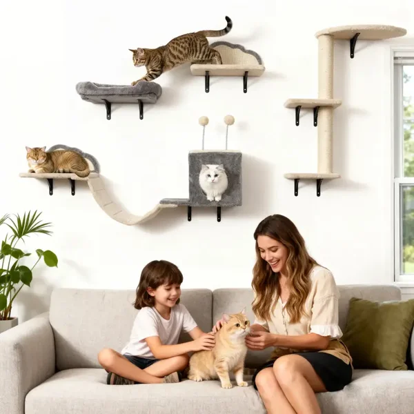 PawHut 4-delige Kattenklimwand – bouw hun eigen wereld aan de muur ☁️🐾