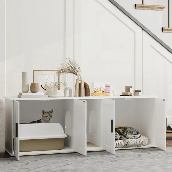 PawHut XXL Kattenbakkast 3-in-1 – Wit