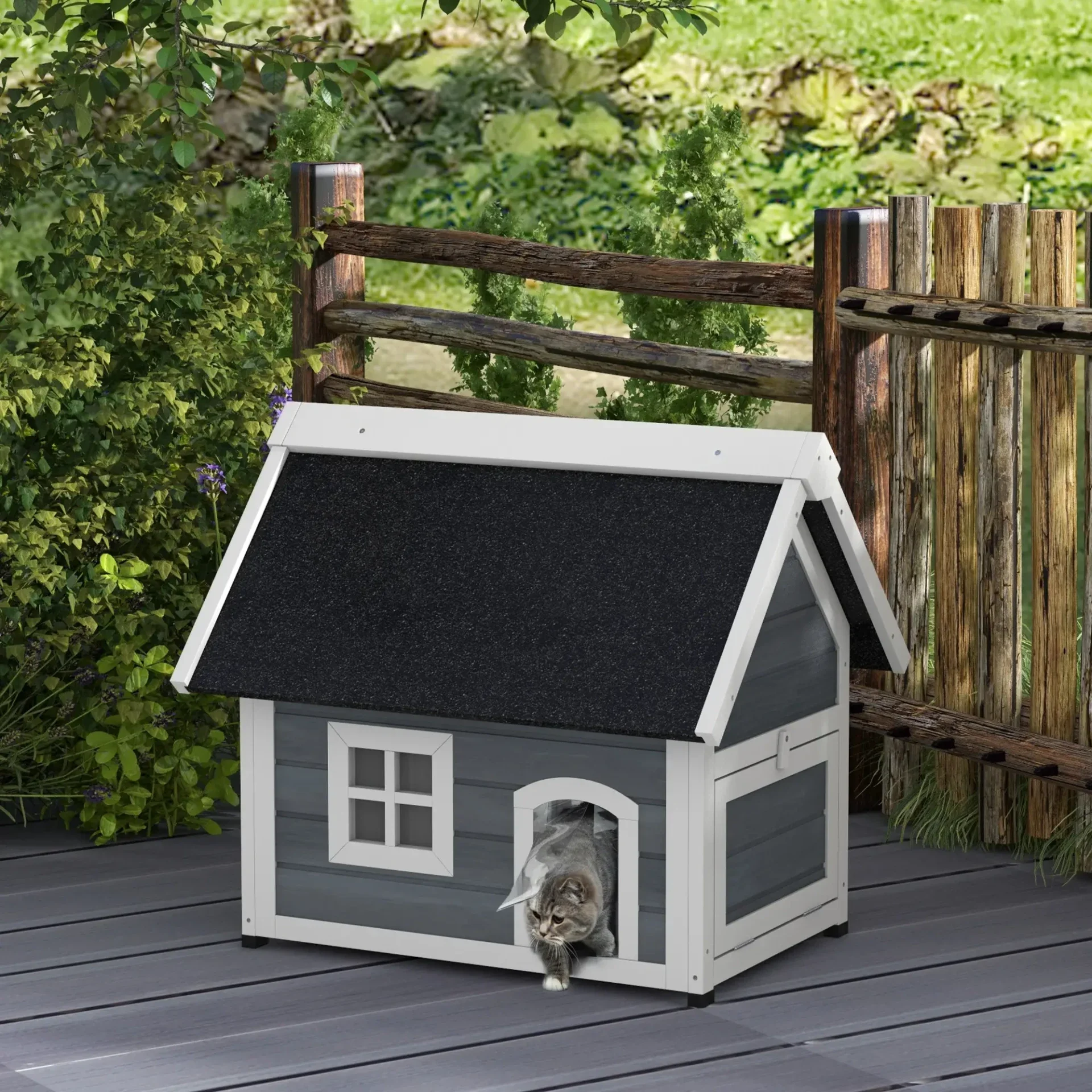 PawHut Outdoor Kattenhuis met Raam & Openklapbaar Dak – 77 cm 🌿🐱