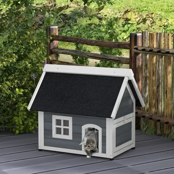 PawHut Outdoor Kattenhuis met Raam & Openklapbaar Dak – 77 cm 🌿🐱