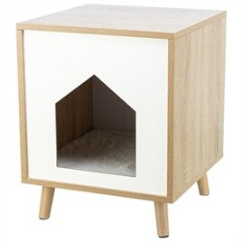🤍 Trixie Kattenmand Huis Isa – Houtlook Lichtbruin/Wit