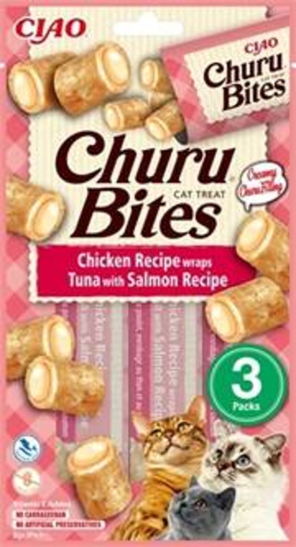 Inaba Churu Bites Chicken Wraps – Tuna with Salmon – 3 × 10 g