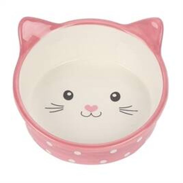 🐾 Happy Pet Polka Kattenvoerbak – Roze/Crème 300 ml