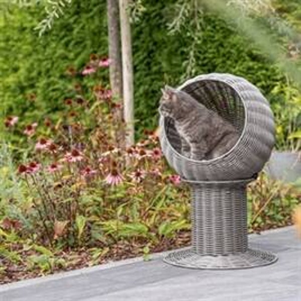 Trixie Amalia Outdoor Kattenmand Rond – Polyrattan Grijs 🌿🐱