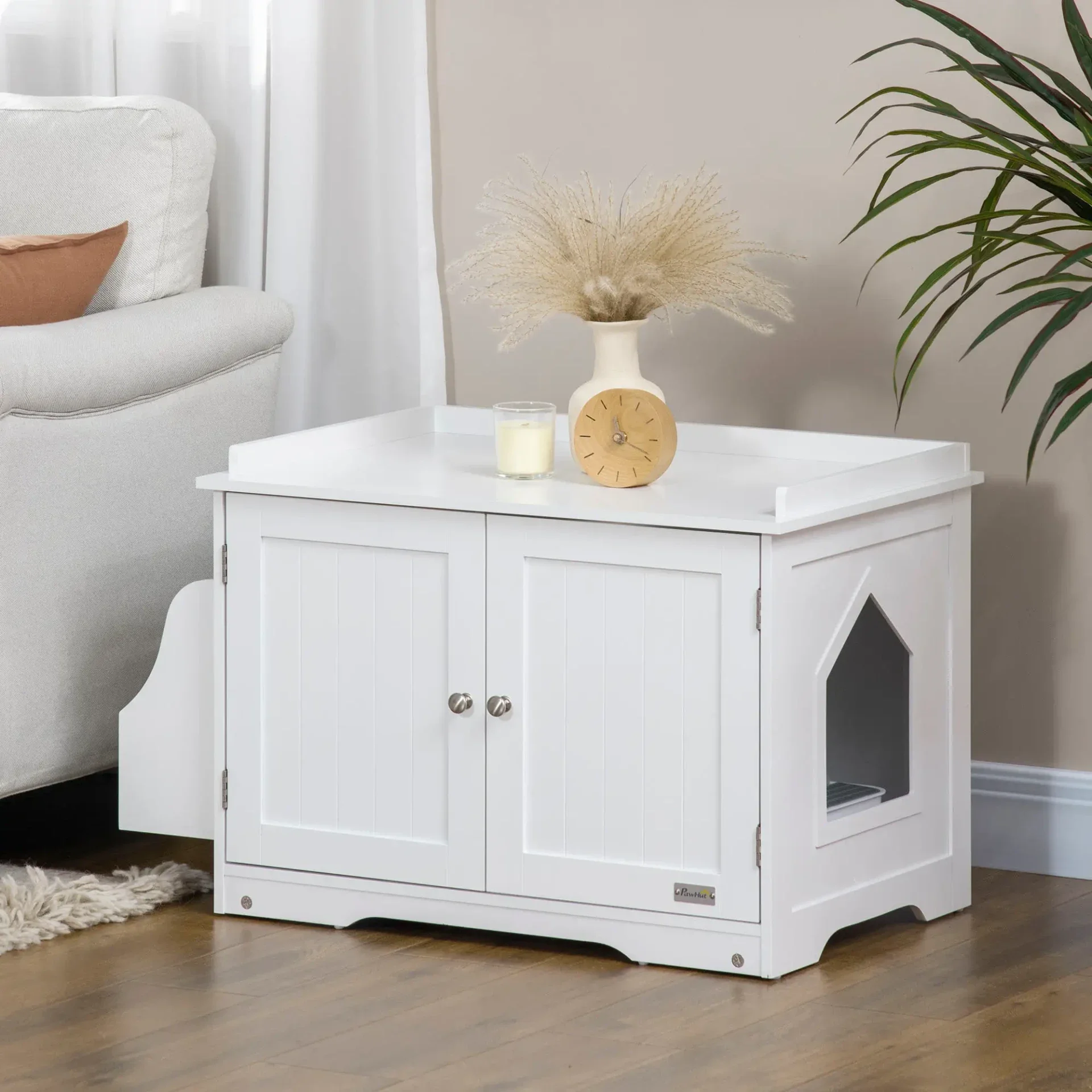 PawHut Kattenbakkast met Opbergruimte – Wit