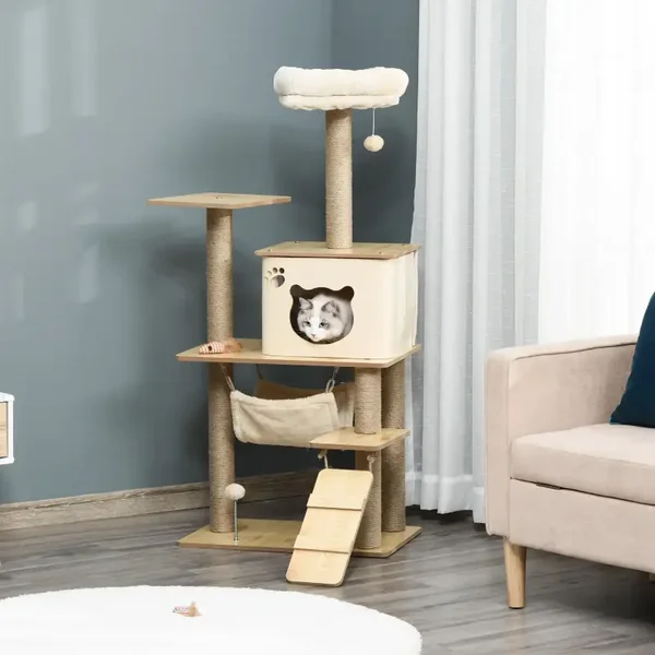 PawHut Houtlook Krabboom – vijf verdiepingen vol kattenplezier 🐾