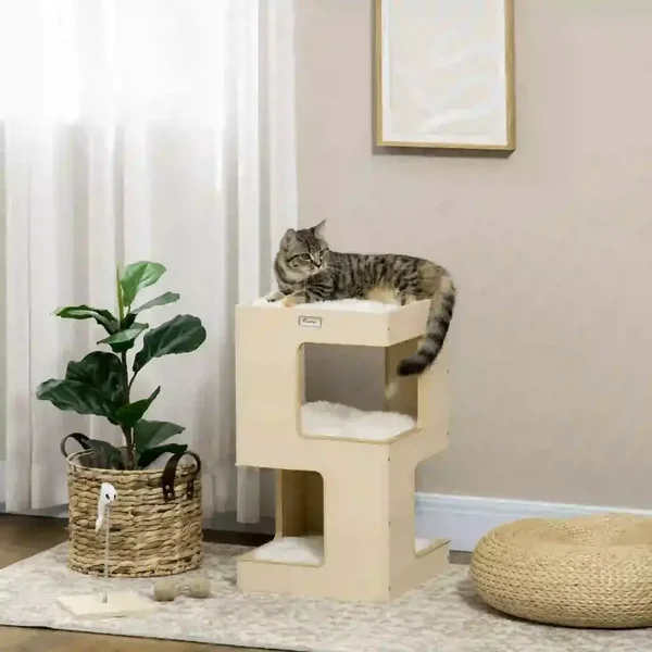 PawHut Kattenrusttoren – 3 ligplekken & speelmuisje 🏠🐱